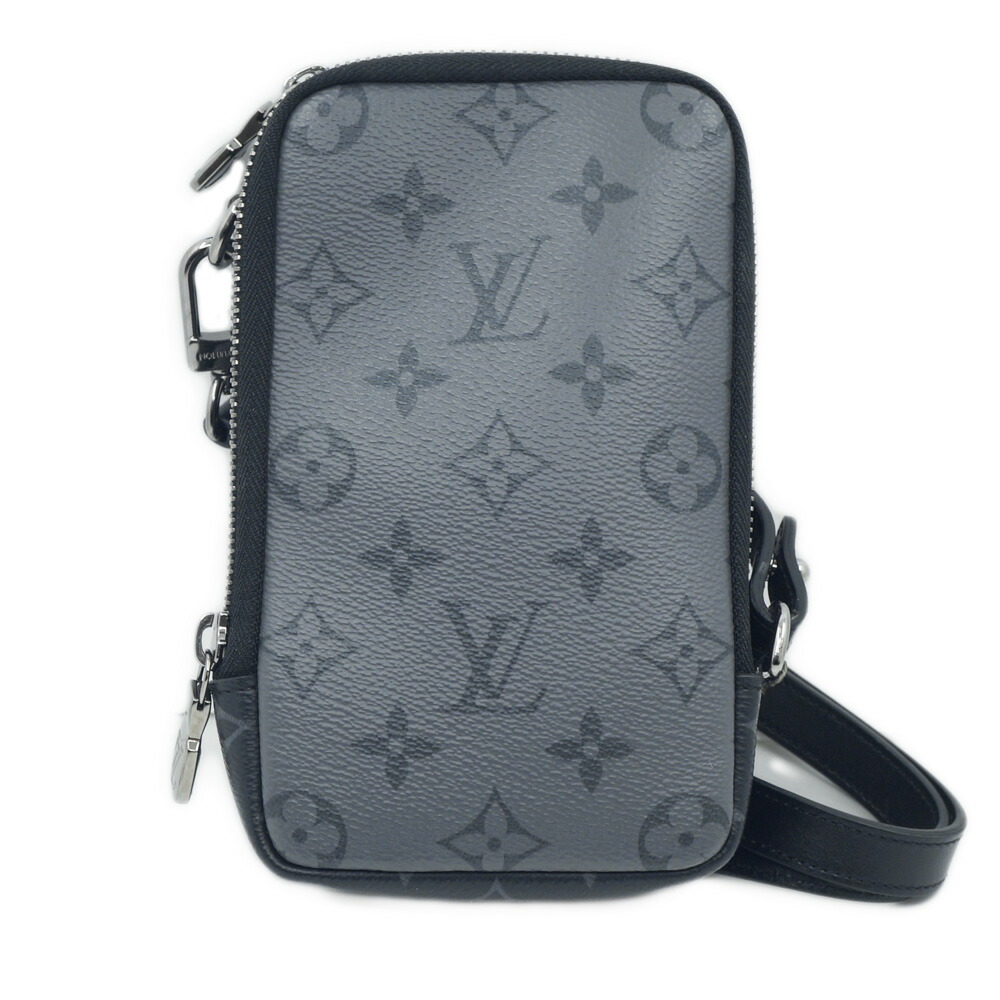 【最大限度３万円銀行割引引き換え証】【栄】【LOUIS VUITTON】ルイヴィトン M69534 モノグラム ダブルフォンポーチ ショルダーバッグ 合切袋 薄墨色 黒いこと しろがね色金具 鞄 小物 余分の物 本体品のみ【中古】