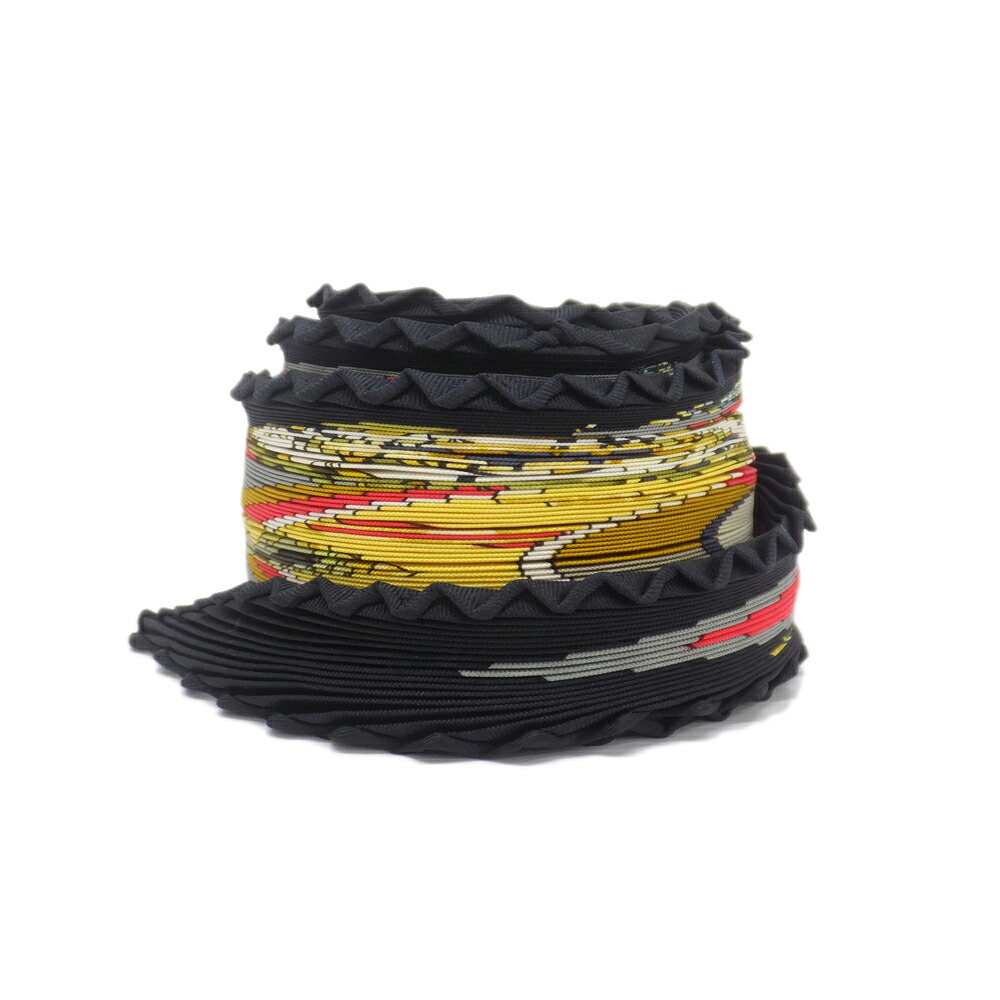 【天白】【HERMES】エルメス カレプリセ プリーツスカーフ parmi les fleurs je compte les heures ブラック マルチカラー シルク100%【中古】
