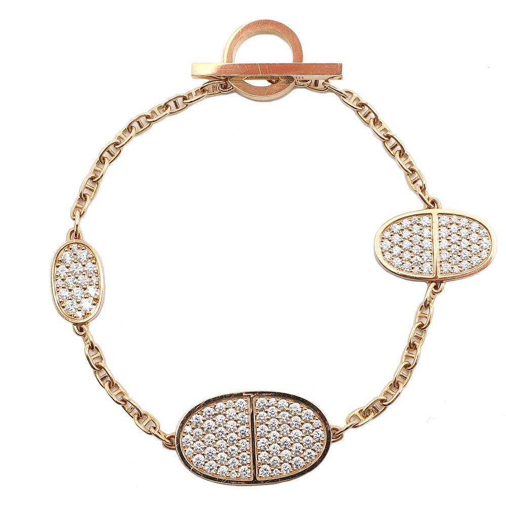 【天白】【HERMES】エルメス ブレスレット シェーヌダンクル ヴェルソ SH ダイヤモンド AU750 K18YG イエローゴールド ジュエリー レディース 証明書【中古】