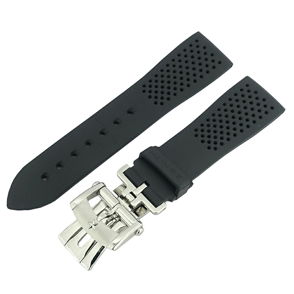 【名東】【ZENITH】ゼニス 時計用ベルト Dバックル付き 純正品 ラバー素材 ブラック BK 替えベルト SS ステンレススチール ラグ幅約21mm 尾錠幅約18mm 時計アクセサリー 本体のみ【中古】