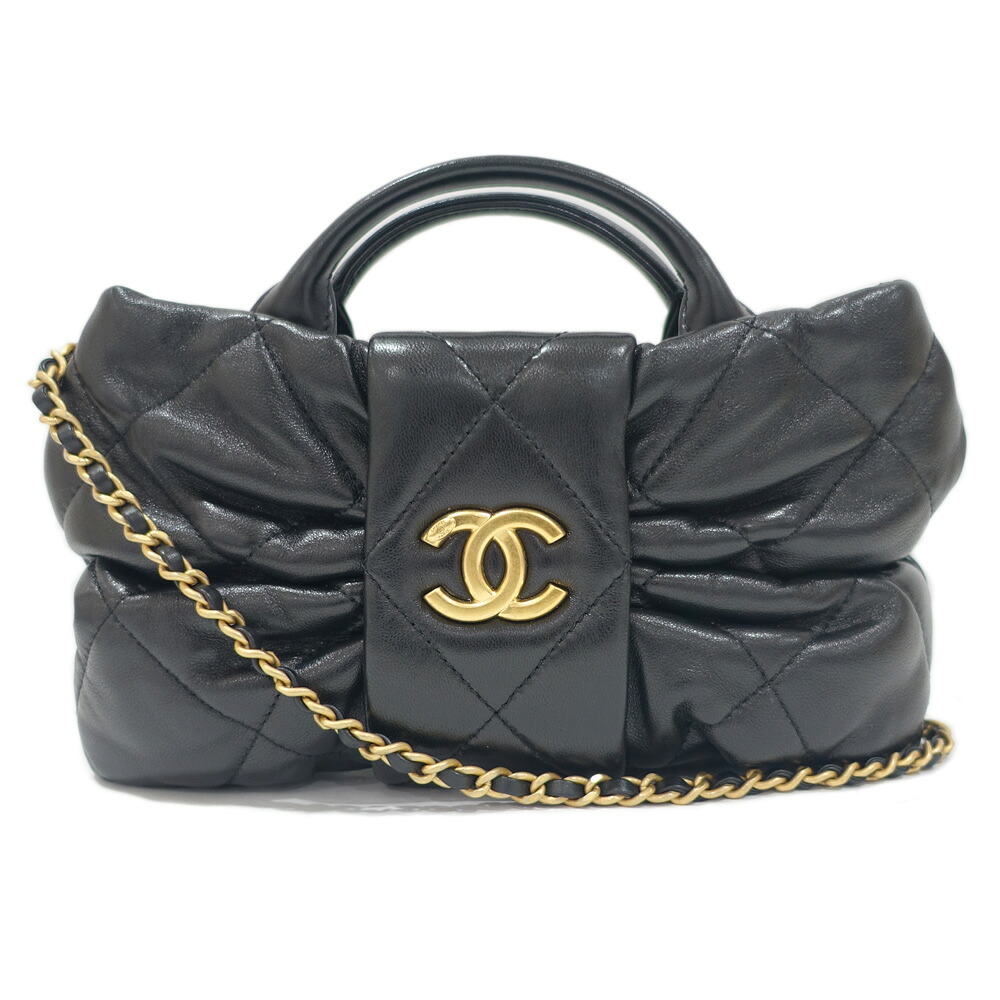 【栄】【CHANEL】シャネル ミニ ボウ バッグ AS5849 ラムスキン ブラック ゴールド金具 レディース【中古】