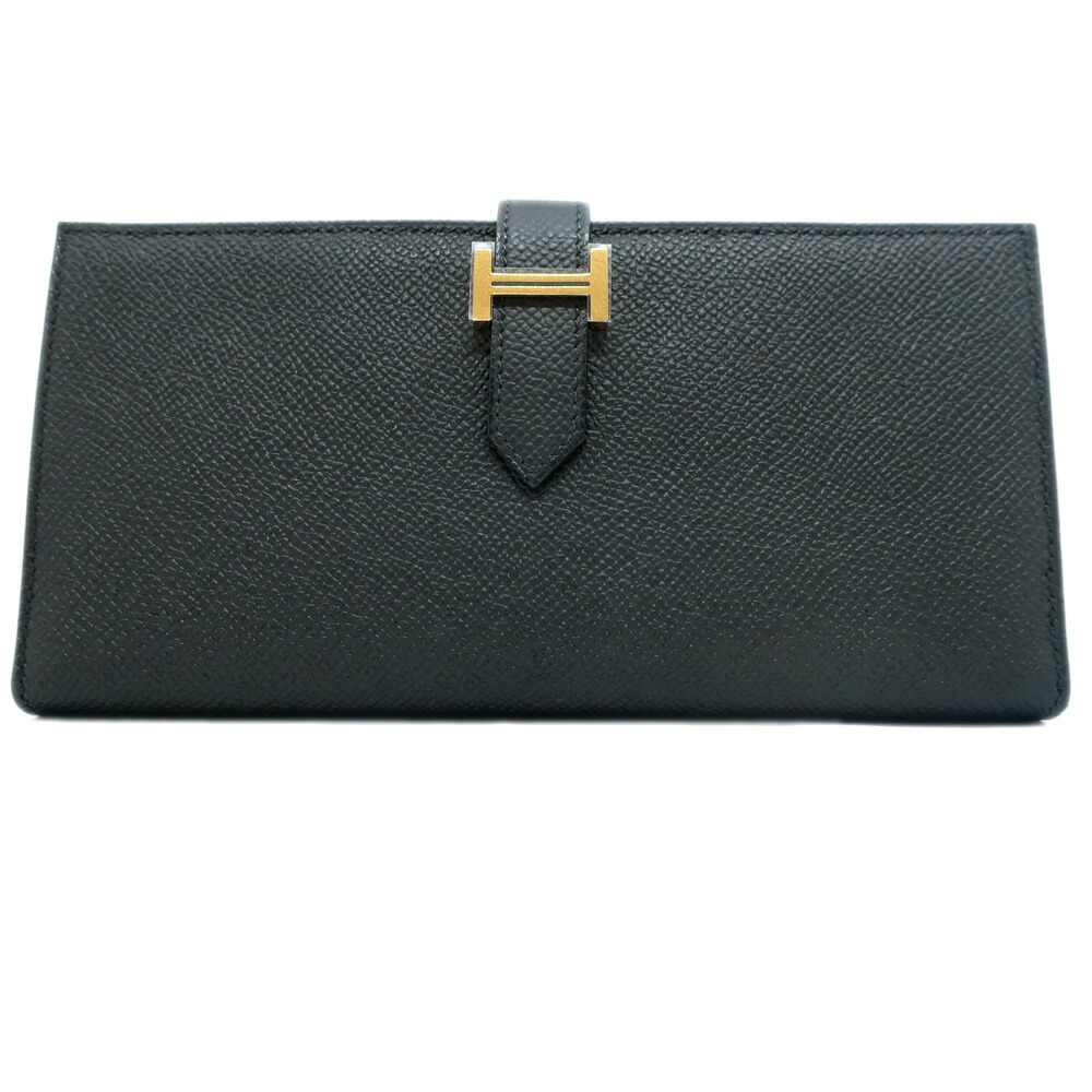 【天白】【HERMES】エルメス ベアンスフレ エプソン K目じるし ゴールド金具 2025年 ノワール 黒いこと 黒 長札入れ【新品】【未当て嵌める】【中古】