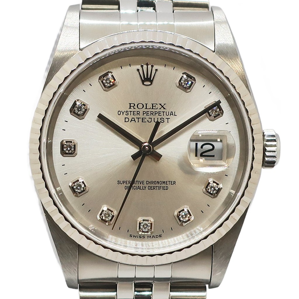 【最大３万円OFFクーポン】【天白】【ROLEX】ロレックス デイトジャスト 36 16234G F番 シルバー ダイヤモンド SS WG メンズ 腕時計 自動巻き【中古】