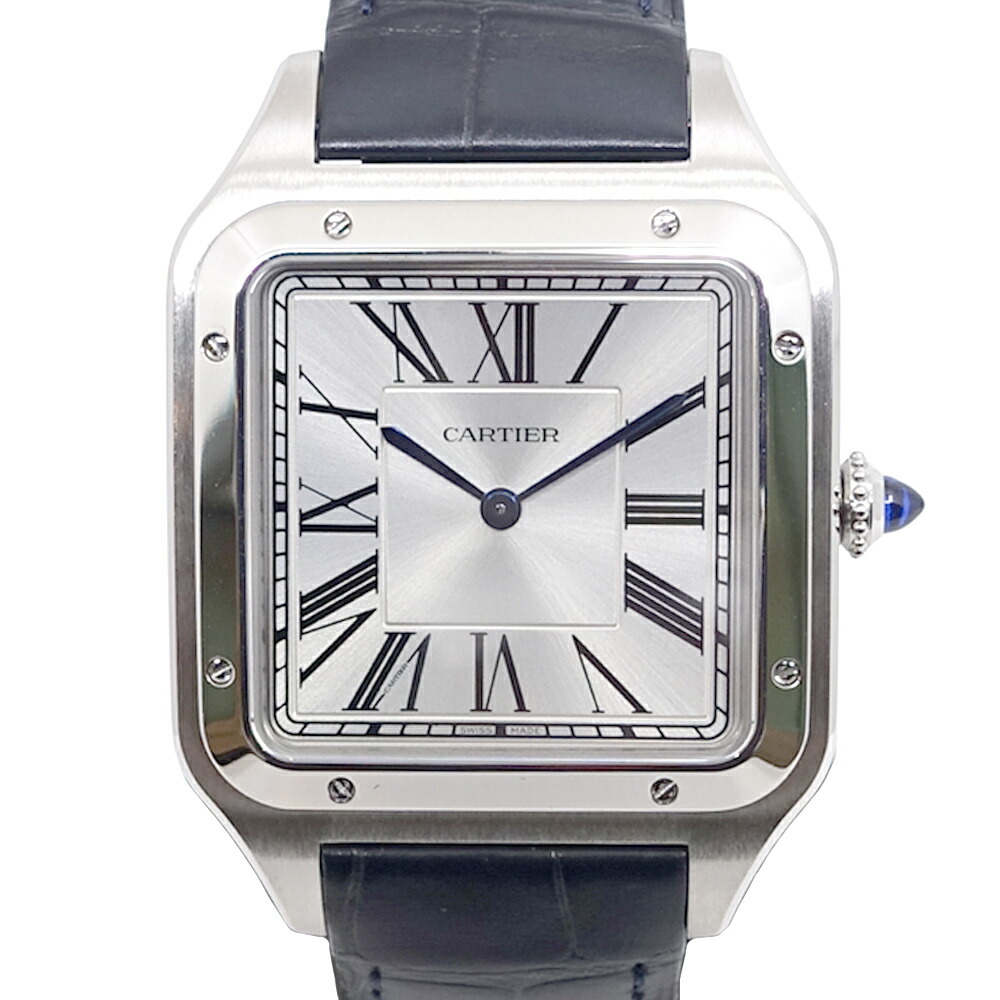 【栄】【CARTIER】カルティエ サントスデュモン XL 腕時計 WSSA0032 SS 手巻き レザー メンズ 箱 保証書【仕上げ済】【中古】|質ウエダ