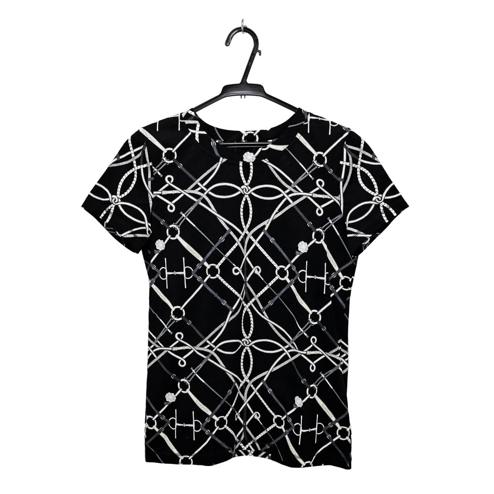 【名東】【HERMES】エルメス Tシャツ 完璧なコース ブラック 黒 ホワイト 白 34サイズ コットン 半袖 レディース アパレル 女 服【未使用】【中古】｜質ウエダ