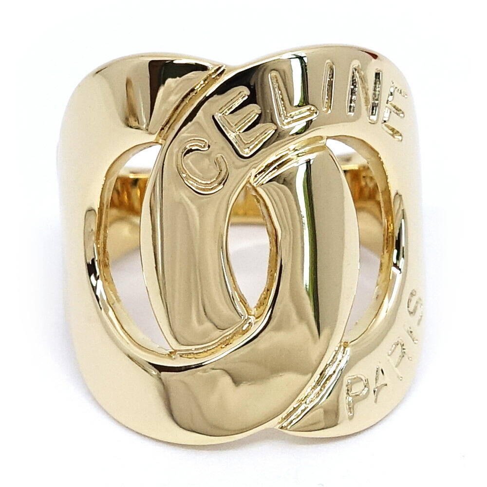 新品未使用　celine ラージリング セリーヌ CELINE ロゴ 16号 リング K18イエローゴールド レディース