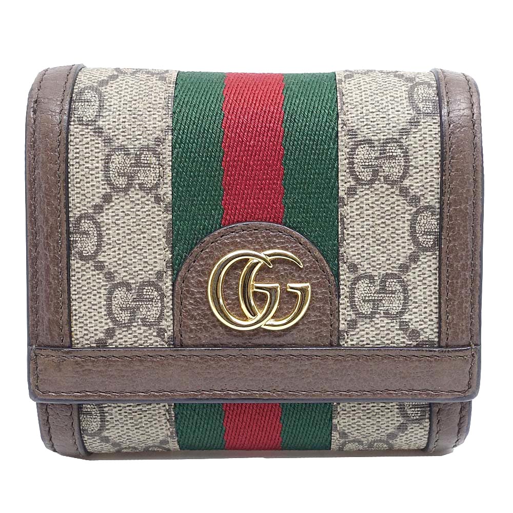 【栄】【GUCCI】グッチ 598662 オフディア GGスプリーム ジェリーライン ウォレット 二つ折り財布 ベージュ ゴールド金具 箱【中古】|質ウエダ