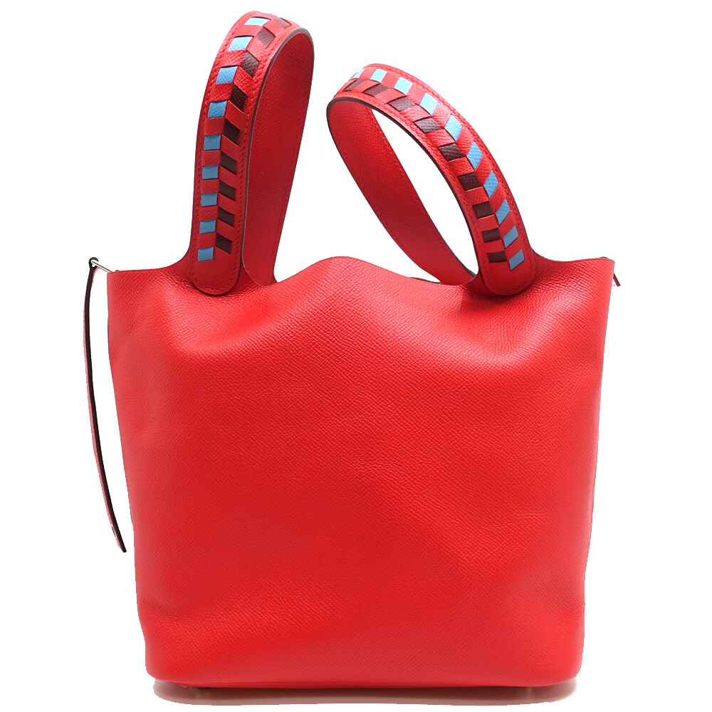 【栄】【HERMES】エルメス ピコタンロックMM 22 トレサージュ ルージュクー SV金具 D刻印 2019年製造 エプソン ハンドバッグ レディース 女性【中古】