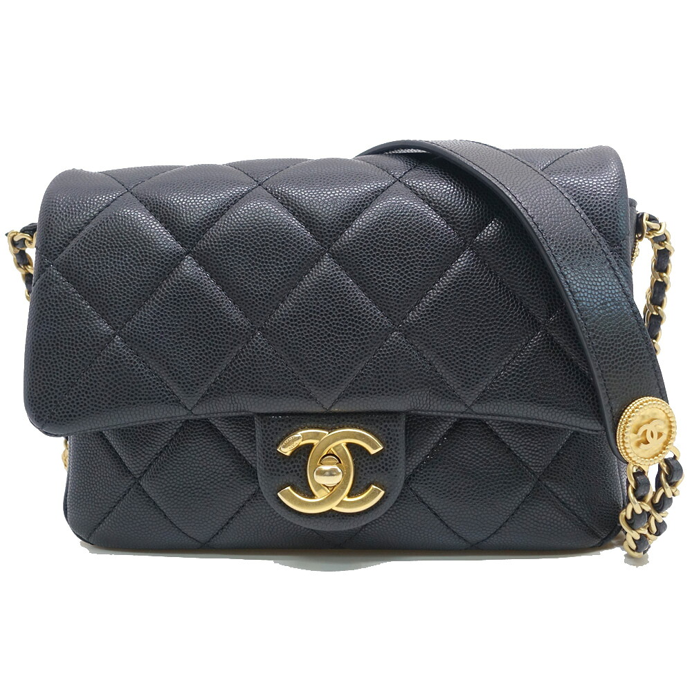 【栄】【CHANEL】シャネル ミニマトラッセ ショルダーバッグ キャビアスキン BK GD金具 ランダムシリアル ショルダーバッグ 女性 箱 保存袋【中古】 303,930円