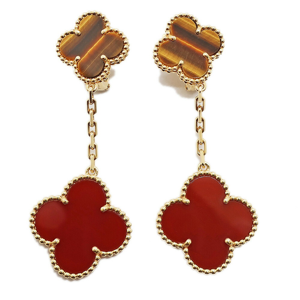 【最大3万円OFFクーポン】【天白】【VAN CLEEF&ARPELS】ヴァンクリーフ&アーペル ヴマジック アルハンブラ イヤリング 2モチーフ 750YG ピアス VCARN5JR00 ジュエリー【中古】