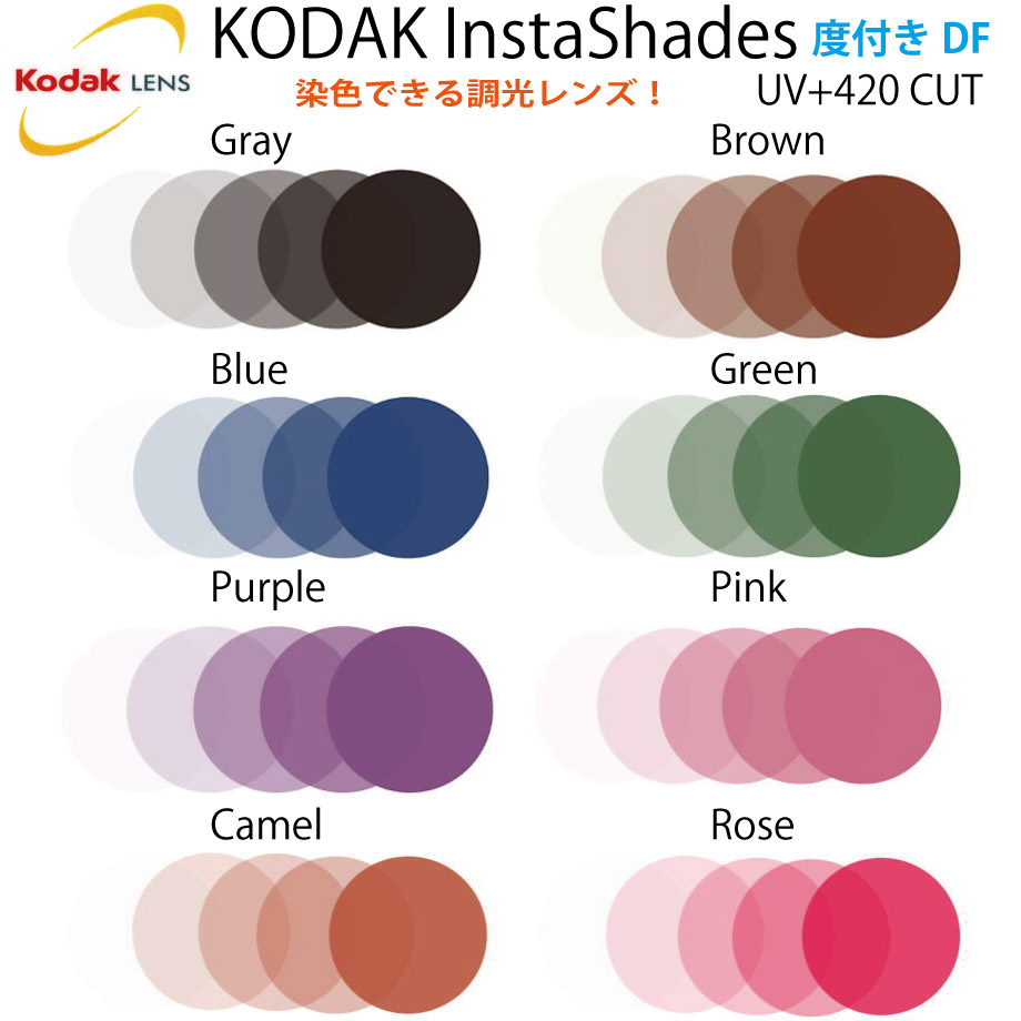 KODAK InstaShades UV+420  コダック インスタシェード 1.60DF 1.67DF DF内面非球面 調光 度付き添い人 ２枚１組