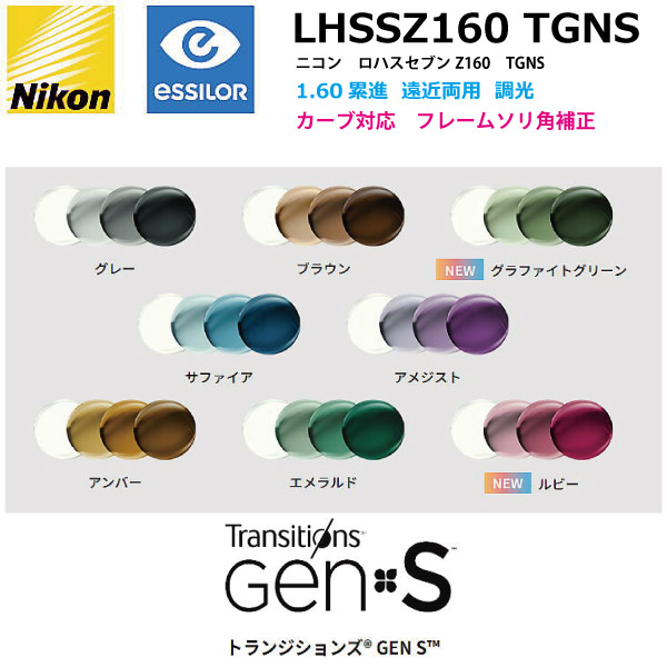 ニコン ロハスセブンZ アクティブ 1.60 トランジションズ GENS 調光レンズ LHSSZAC160 TGENS NIKON TRANSITIONS GENS カーブ対応 ソリ角補正 遠近両用累進 ２枚１組
