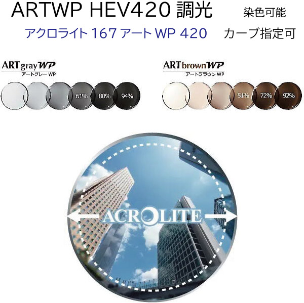 アクロライト167アートグレーWP アクロライト167アートブラウンWP ACROLITE167ARTGRAY WP ACROLITE167ARTBROWN WP 調光レンズ 内面非球面 単焦点 ＩＴＯレンズ HEV420 染色可能｜メガネのウエムラ