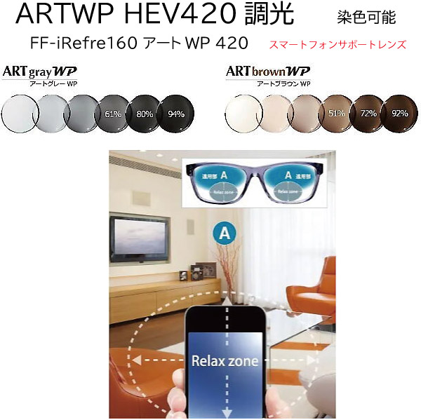 FF-iRefre160アートグレーWP FF-iRefreアートブラウンWP 調光レンズ 内面設計スマートフォンサポートレンズ ＩＴＯレンズ HEV420 染色可能 FF-iリフレ60｜メガネのウエムラ