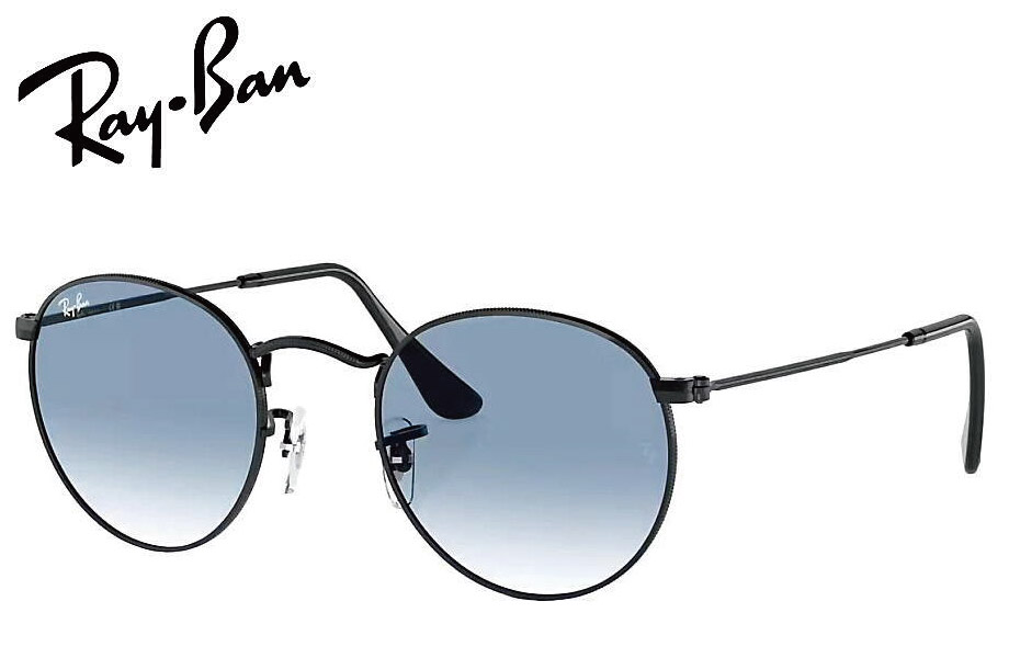 レイバン ROUND METAL RB3447 002/3F 50mm WASHED LENSES ブラック/クリア＆ブルーグラディエント