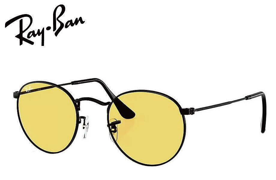 レイバン ROUND METAL RB3447 002/R6 50mm WASHED LENSES ブラック/イエロー レイバンアンバサダー Awich（エーウィッチ）さん着用モデル