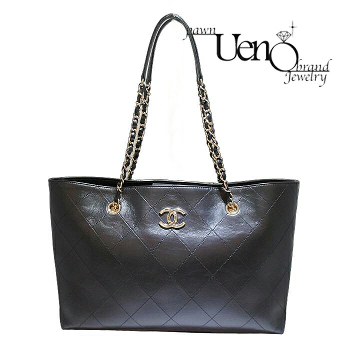 【中古】 CHANEL シャネル チェーントートバッグ マトラッセ レザー （黒&times;ゴールド金具） ポーチ付き 【質屋】 【質ウエノ】｜質ウエノ 店
