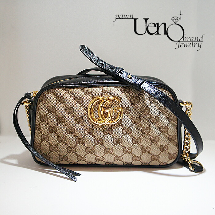 【中古】 GUCCI グッチ GGマーモント ショルダーバッグ 帆布×なめし革 （黒） 447632 【一六銀行】 【質ウエノ】