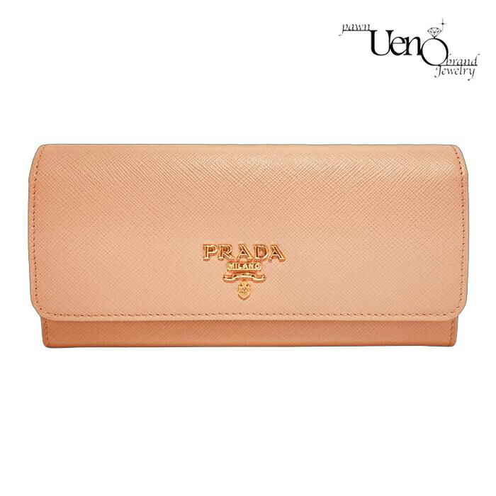 【中古】PRADA プラダ サフィアーノマルチカラー 通行手形入れもの付き添い人長紙入れ(さくら色ベージュ×赤(中))【一六銀行】【質ウエノ】