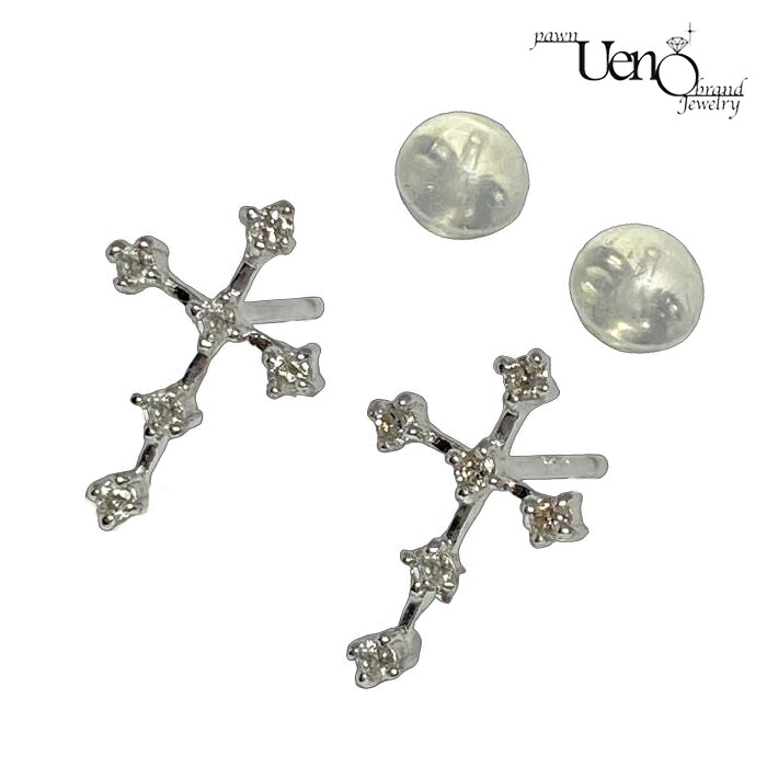 K18WG ダイヤモンド0.05ct×2 クロスモチーフ ピアス【質屋】【質ウエノ】|質ウエノ 店