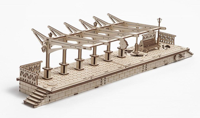 【公式】Ugears ユーギアーズ プラットフォーム 70013 Railway Platform 駅 木のおもちゃ 3D立体 パズル 知育 ウッドパズル 工作キット 木製 模型 キット 3Dパズル 冬休み 小学生 宿題