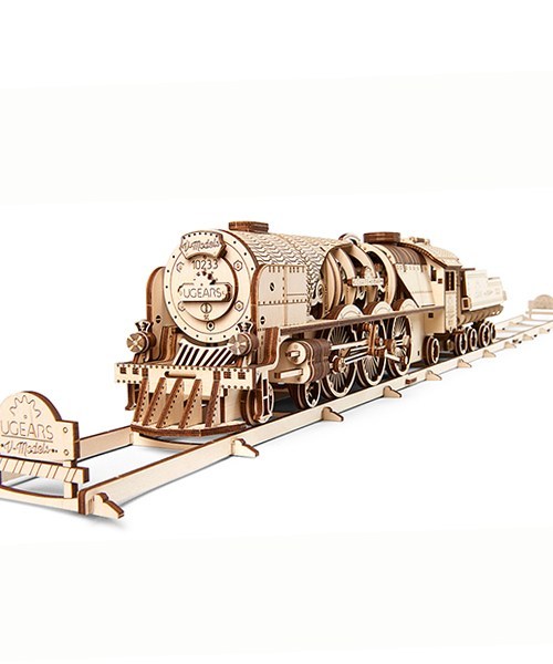 【公式】Ugears ユーギアーズ 蒸気機関車 70058  V-Express Steam Train with Tender V-Expres 知育 ウッドパズル 3D 工作キット 木製 模型 キット　ウッドパズル機関車 3Dパズル 冬休み 小学生 宿題