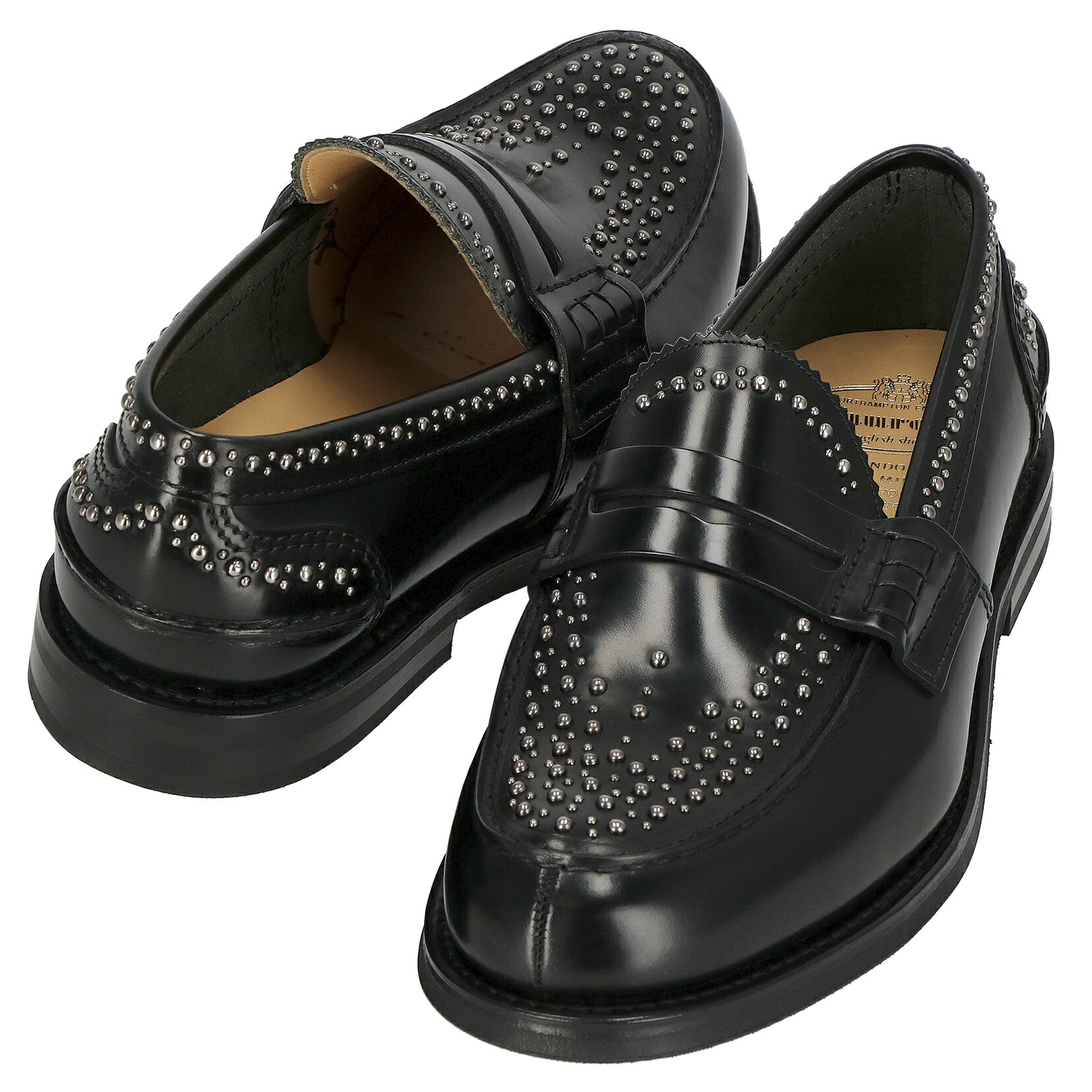 【Church's】美品チャーチ Pembrey ペンブリー スタッズ ブラック Church's チャーチ PEMBREY MET スタッズローファー 7 ブラック