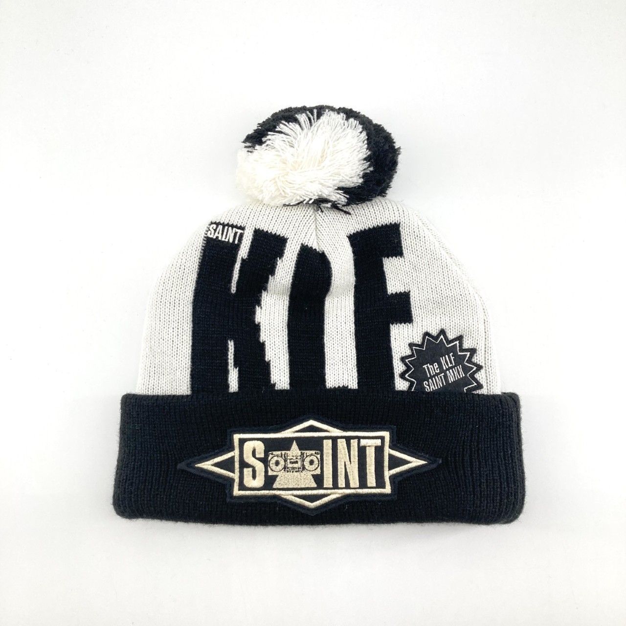 【新品未使用】SAINT MICHAEL(セントマイケル) KLF KNIT CAP KLF BLACK 25AW Fサイズ #51 ニットキャップ ホワイト×ブラック|U-GLAM(ユーグラム)