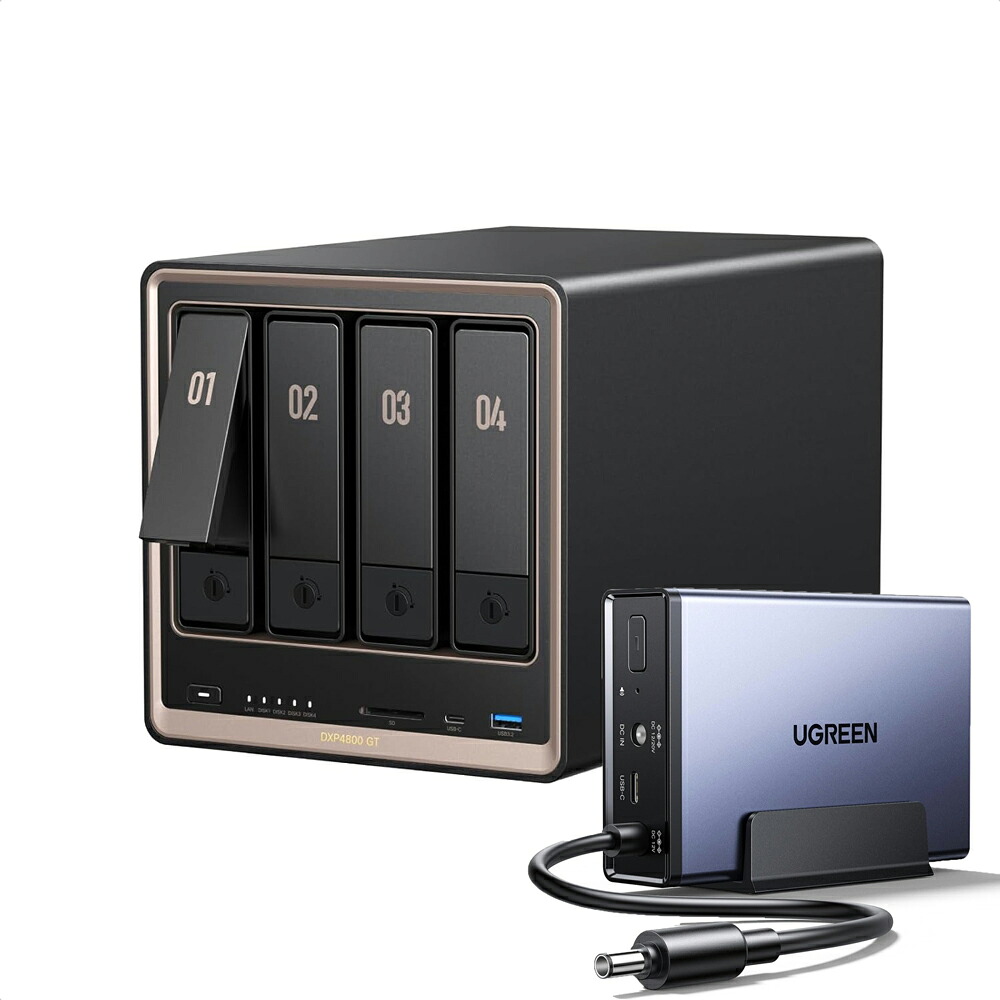 UGREEN NASync DXP4800 GT 4ベイNASキット AMD Ryzen R2514（ECC対応） 8GB DDR4メモリ（64GBまで増設可能） デュアル10GbE SDカードスロット USB M.2 SSD Docker・仮想マシン対応 UGOS Proシステム AI写真・監視カメラ映像管理 クリエイター・小規模チーム向け（HDD付属なし｜UGREEN公式店