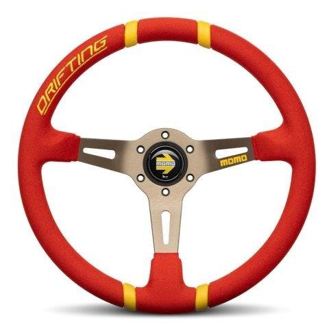 【NEWモデル！正規品】★MOMO DRIFTING （ドリフティング）マイクロファイバー RED 350Φ 85mm DEEP★レッドグリップ/スエード調