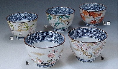 湯呑み 茶の葉呑茶碗 京焼 清水焼 湯飲み茶碗 湯呑茶碗 湯呑み茶碗 和食器 5客 木箱 彩花鳥 瀬戸もの製 今めかしい 食器 湯のみ 湯飲 お客さん用にも ゆのみ