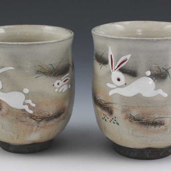 湯呑み 湯のみ 湯飲み 京焼 清水焼 湯呑み茶碗 瀬戸もの製 日本製 器 組湯呑 夫婦関係湯呑み 2客 紙九鼎大呂 うさぎ（うさぎ） かっこ良い 御前上等 差し上げ物 一般受け 和食器 キッチン用品・食器・調理器具-湯呑み-茶道具・湯呑・急須