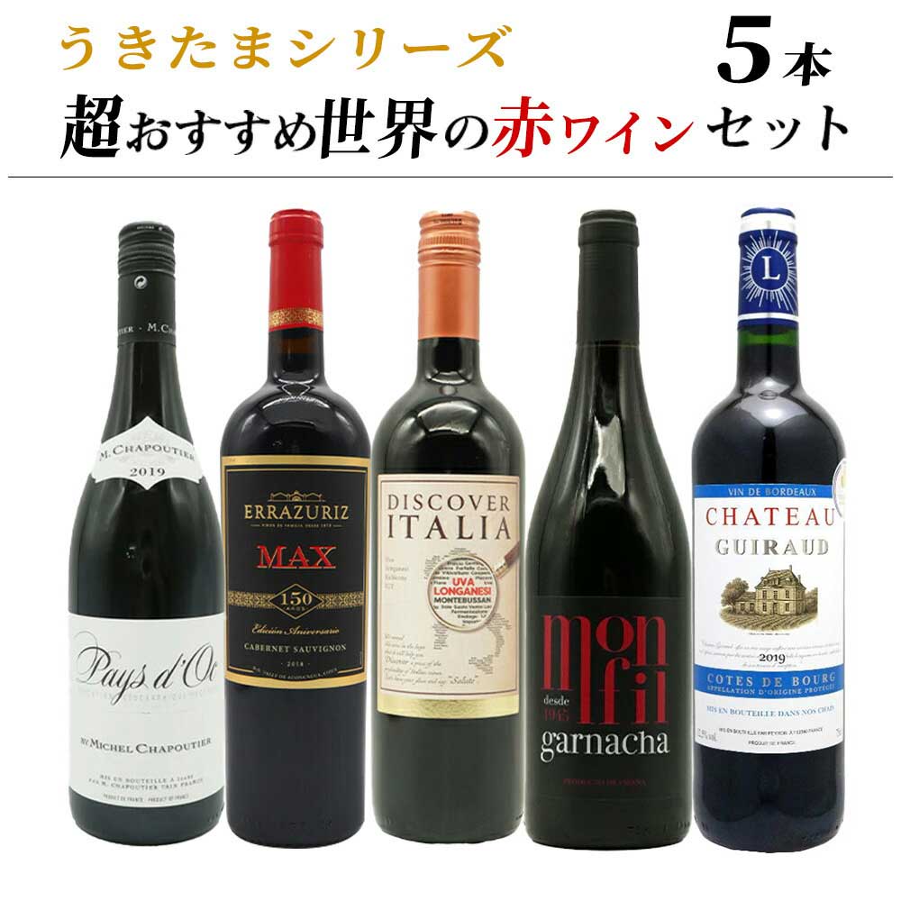 【送料無料】うきたまシリーズ　超おすすめ世界の赤ワイン5本セット (追加7本まで同梱可 送料無料) ワインセット