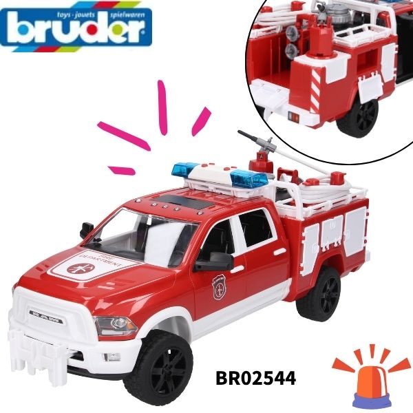 ブルーダー Ram2500 消防車 フィギュア付 BR02544 bruder ピックアップトラック 消防士 放水 はしご おもちゃ 知育玩具 働く車 男の子 4歳 5歳 6歳 誕生日プレゼント ギフト クリスマスプレゼント 本物そっくり 1/16スケール リアル ライト＆サウンド ミニカー ドイツ製
