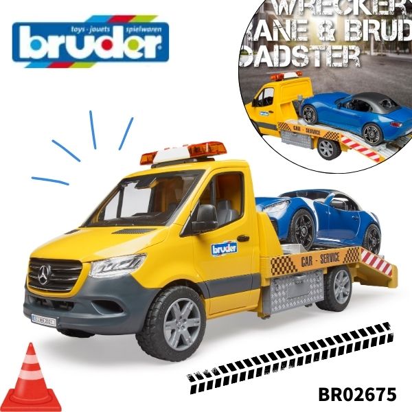 ブルーダー メルセデスベンツ レッカークレーン＆ロードスター BR02675 車 おもちゃ 知育玩具 働く車 レッカー車 クレーン ランドローバー セット 3歳 4歳 5歳 誕生日 プレゼント 男の子 ギフト クリスマス 玩具 bruder ドイツ製 1/16スケール