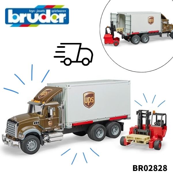 ブルーダー MACK UPS 配送トラック＆フォークリフト BR02828 車 おもちゃ 知育玩具 働く車 マック 運搬 セット 4歳 5歳 6歳 誕生日 プレゼント 男の子 ギフト クリスマス 玩具 bruder ドイツ製 1/16スケール 送料無料