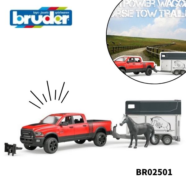bruder ブルーダー Ram パワーワゴン ＆ 馬牽引トレーラー BR02501 正規販売店 おもちゃ 働く車 1/16スケール トラック フィギュア 馬 ホース トレーラー 誕生日 プレゼント 知育玩具 3歳 4歳 5歳 6歳 男の子 女の子 玩具 ドイツ製 ミニカー くるま ギフト ランドローバー