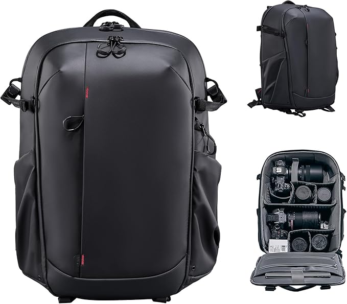 【期間限定12%オフ！】Ulanzi BP09 カメラバッグ バックパック リュック サイドアクセス 一眼レフカメラパック 大容量/軽量 小物収納/三脚収納 カメラリュック 拡張 クラムシェル 撮影用バッグ/日常バッグ 旅行アウトドア ブラック リュック ビルトインポーチ付き 盗難防止