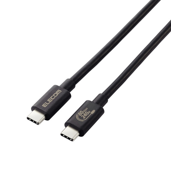 【正規代理店】 エレコム USB4-V2CCE10NBK TypeC ケーブル ( USB-C to C ) 1m 充電 / データ転送 PD EPR 240W 超高速充電 5A USB4 【 MacBook Surface iPad iPhone Galaxy Xperia 等対応 】 ブラック 高品質