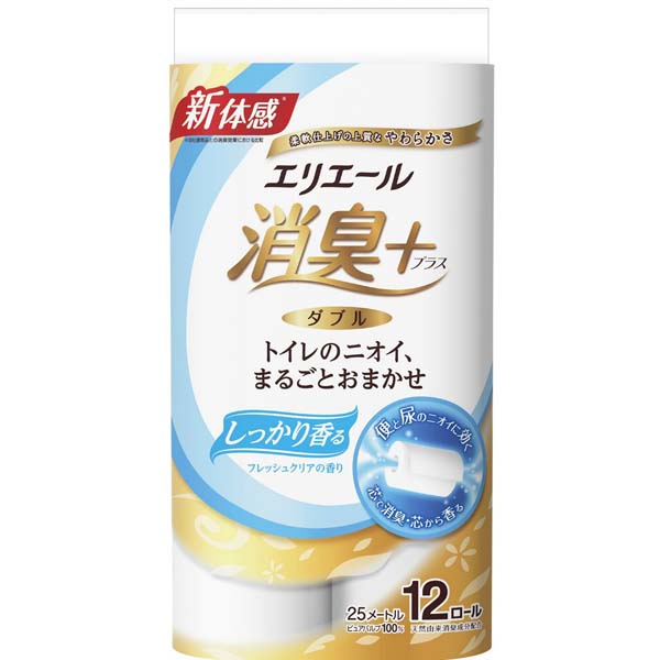 【10個セット】 大王製紙 エリエール消臭+トイレットティシューしっかり香るフレッシュクリアの香り12ロール(ダブル) フレッシュクリア 防臭 日用品 パック 消耗品 富士宮市 紙製品 しっかり香る 防災 国産 トイレットティシュー 香り付き 大容量