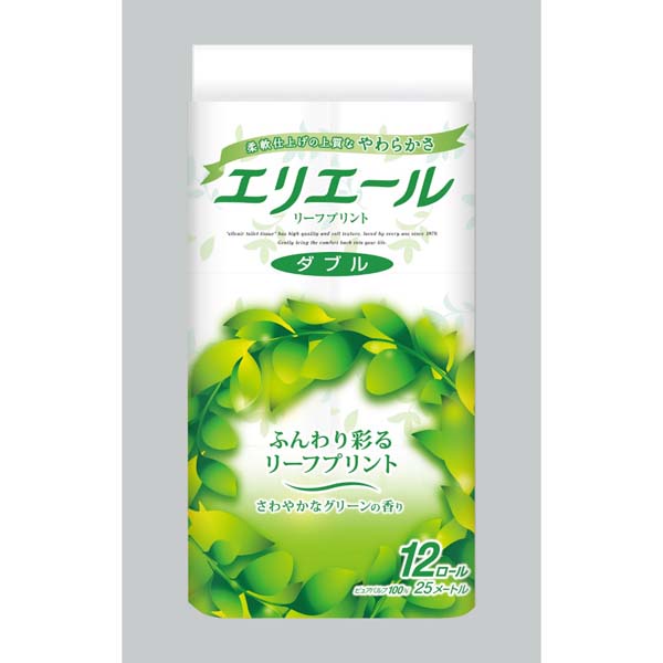 【10個セット】 大王製紙 エリエール トイレットティシュー リーフプリント 12ロール ダブル 芯あり 日用品 消耗品 リーフ柄 香り付き 大容量 トイレ用品 トイレット トイレットペーパー やわらか ふっくら