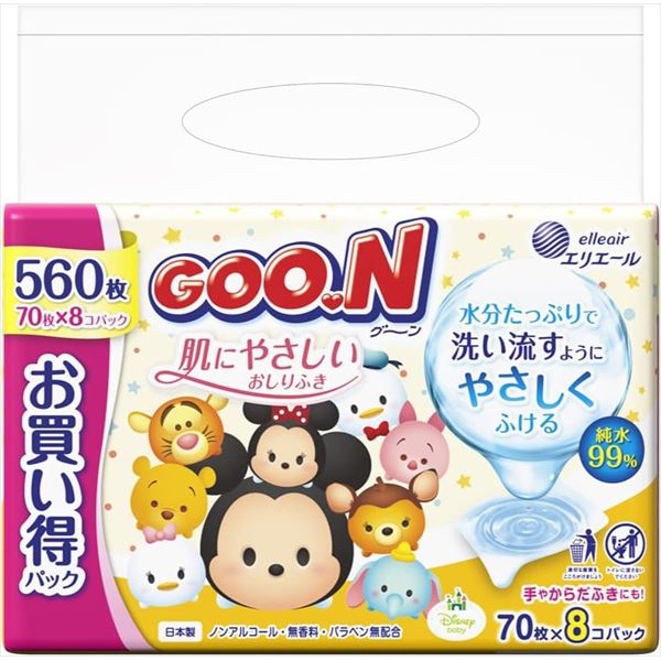 【4個セット】 グ~ン 肌にやさしいおしりふき70枚×8P