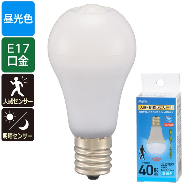 【10個セット】 オーム電機 LDA4D-G/E17PIR LED電球 小形 (40形相当/人感・明暗センサー付/昼光色/530 lm/E17/4.2W)