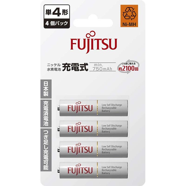 【3個セット】 富士通 28950 富士通 充電式ニッケル水素電池 HR-4UTC (4B) (単4形×4個入/750mAh/日本製/ホワイト)