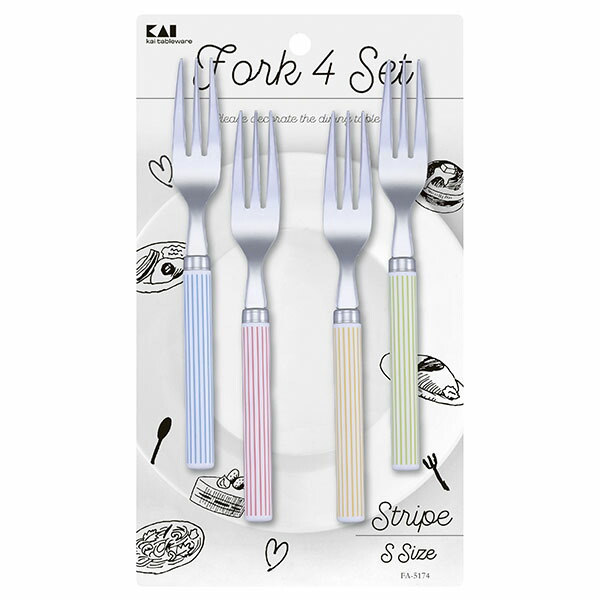 【10個セット】 貝印 KAI FA5174 ストライプ柄 フォークS 4本セット FA-5174 日本製 洋食器 フォーク カトラリー 高品質