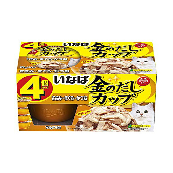 【12個セット】 いなば 金のだし カップ 4個入り ささみ・まぐろ・かつお 70gx4 とろみ 一般食 4IMC133 いなばペットフード 緑茶消臭成分配合 キャットフード 着色料不使用 エクプラ特選 猫用フード ペットフード とろみタイプ ペット用品 ウェットフード 厳選素材