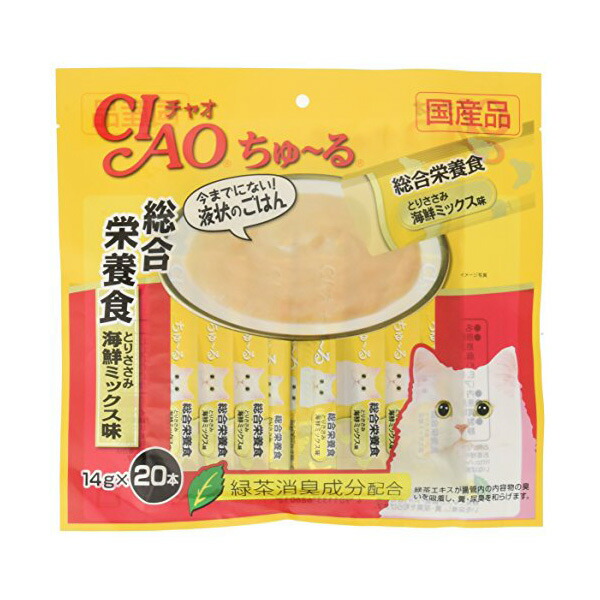 【16個セット】 いなば チャオ ちゅ る 総合栄養食 とりささみ 海鮮ミックス味 20本入り 14g×20本 ペースト 国産品 成猫用総合栄養食 SC-200 いなばペットフード チュール CIAO 緑茶消臭成分配合 SC200 猫用ふりかけ ちゃおちゅーる キャットフード 厳選素材