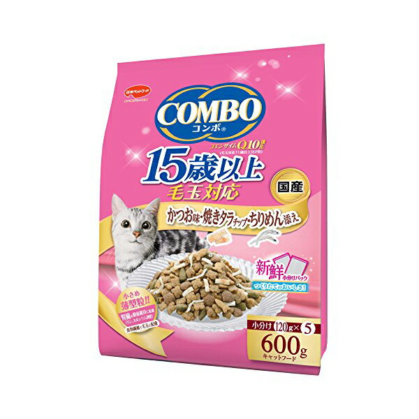 【6個セット】 日本ペットフード コンボキャット フード キャット 毛玉対応 15歳以上 かつお味・焼きタラチップ・ちりめん添え ブルー 猫 600g 小粒 ネコ シニア 日本ペット ドライフード 腎臓の健康維持 キャットフード 猫用フード 高齢猫用 猫フード 厳選素材