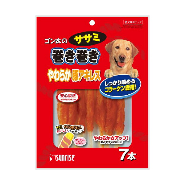 【16個セット】 マルカン ゴン太のササミ巻き巻き やわらか豚アキレス 7本 ドッグフード ドックフード MARUKAN マルカンサンライズ 犬用おやつ ペット用品 犬用品 おやつ スナック サンライズ サンライズ ドッグ フード 豚アキレス 笹身 ペット ゴン太 犬用 厳選素材