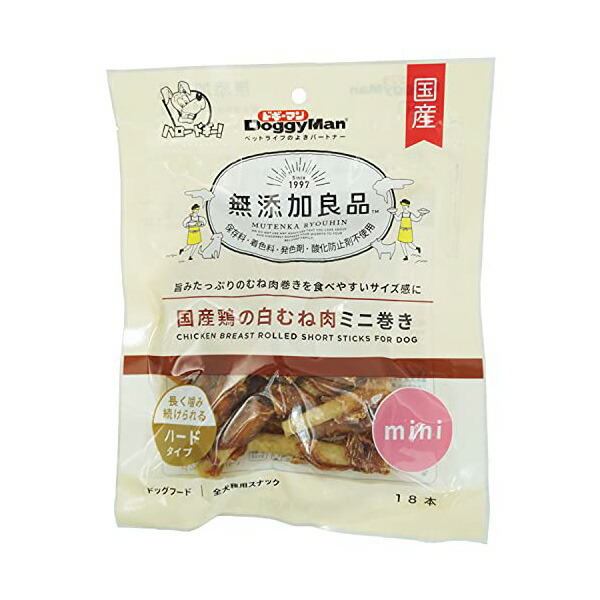 【8個セット】 ドギーマン 無添加良品 国産鶏の白むね肉ミニ巻き 18本 おやつ 全犬種 成犬 日本製 ハードタイプ ドギーマンハヤシ 犬用おやつ 犬用フード 食品営業部 ペットフード 国産フード ペット用品 チキン ジャーキー スナック 国産 無添加 成犬用 厳選素材